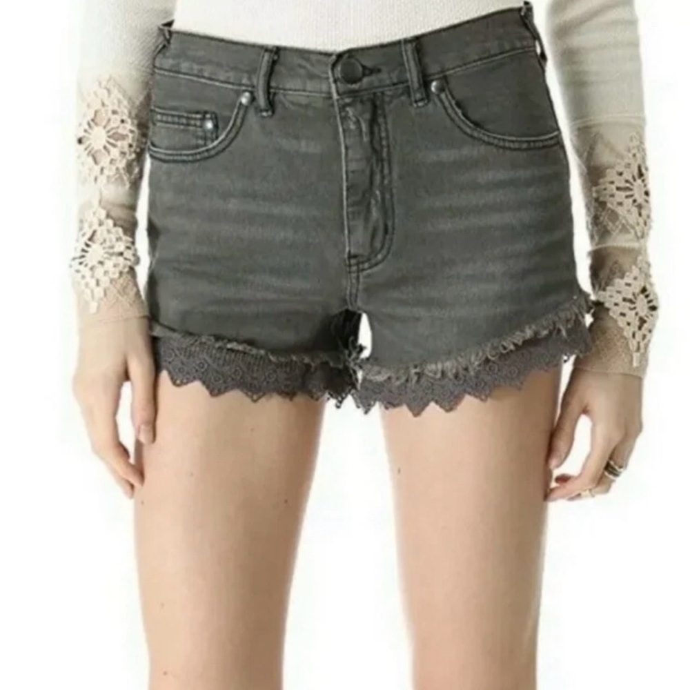 Free People‎ Gray Jean Shorts Distressed High-Waisted